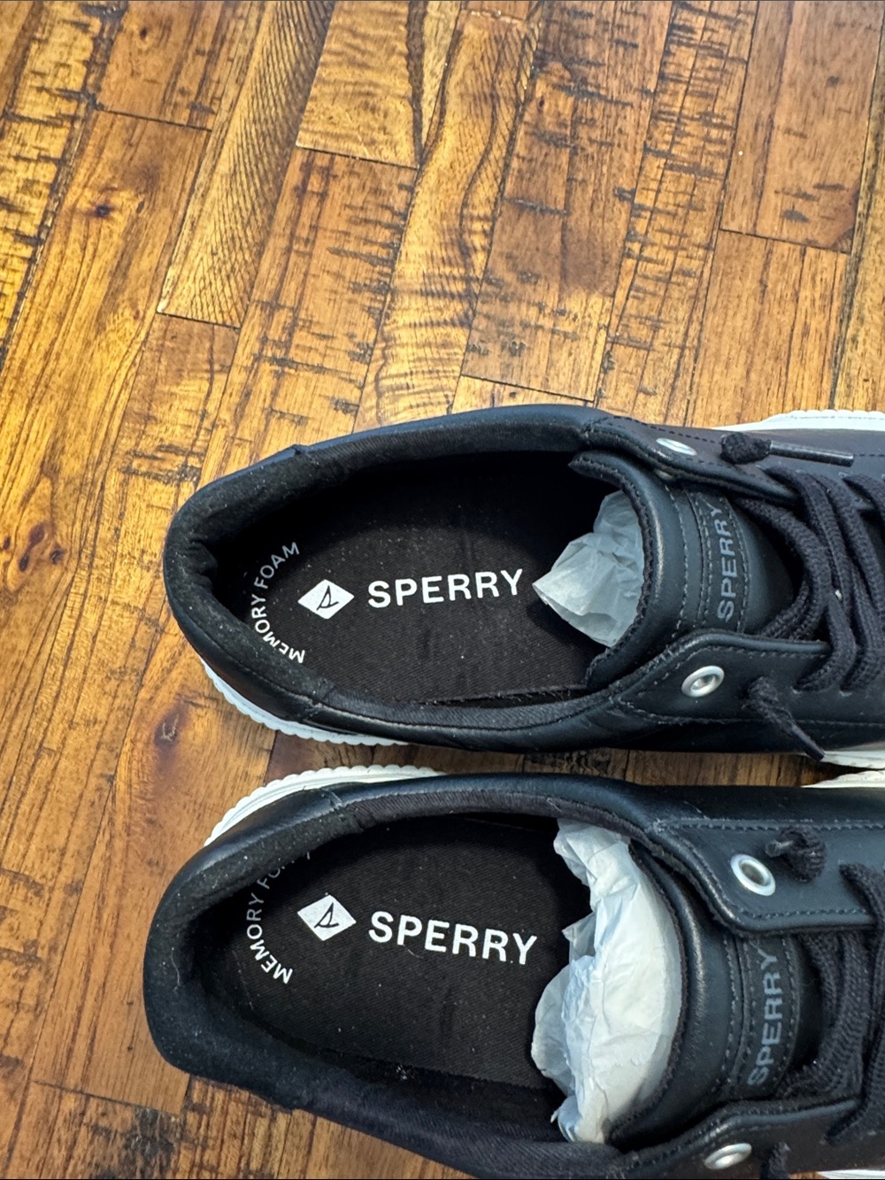 Sperry Black Leather Low-Top Sneakers with White Sole - Picture 2 of 8